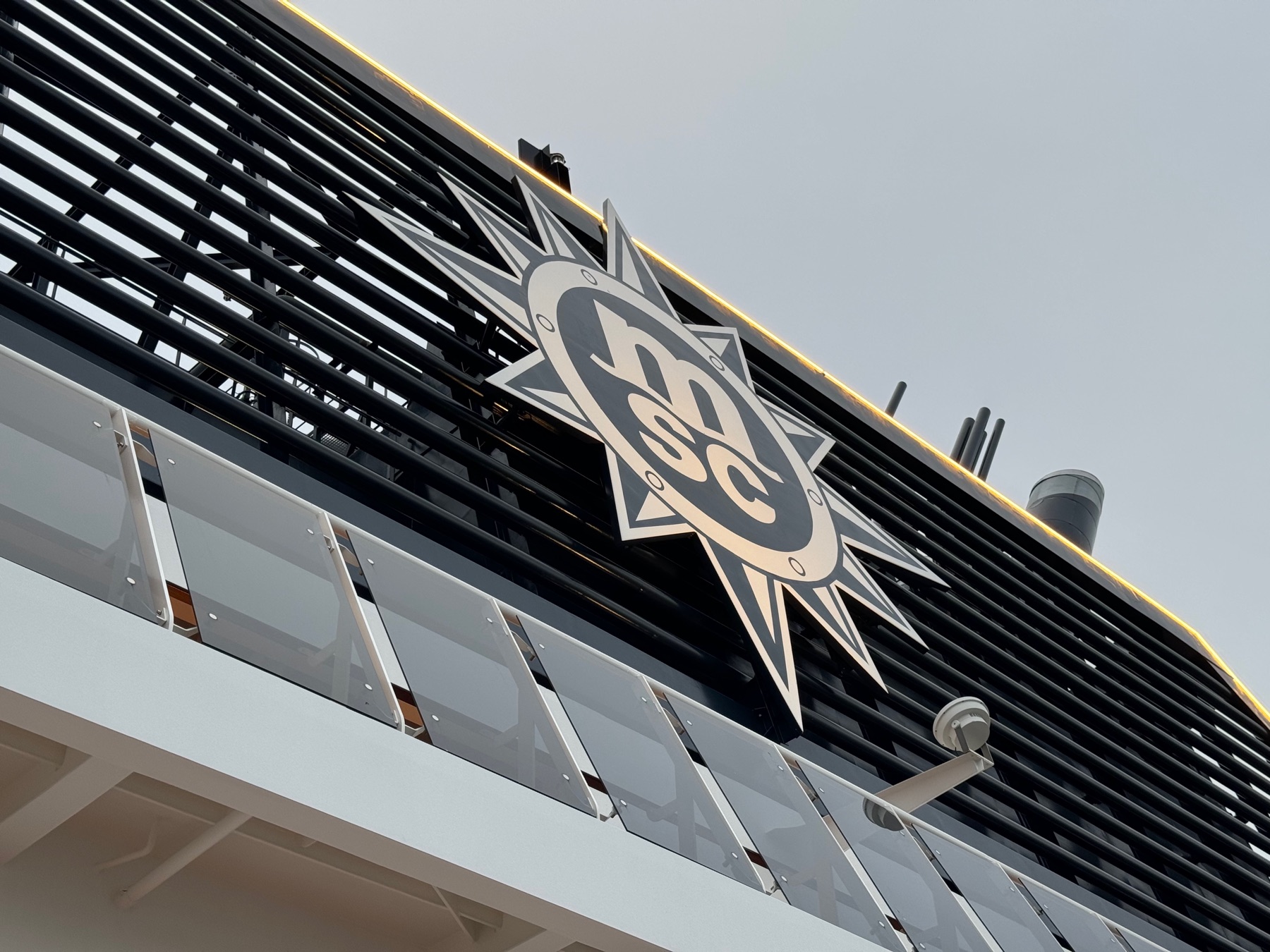 Close view of the exterior of an MSC cruise ship